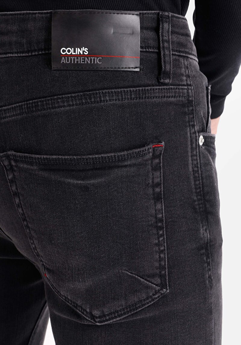 Afișați detalii pentru Skinny Fit Talie Talie Picior Îngust Blugi Negri Pentru Bărbați