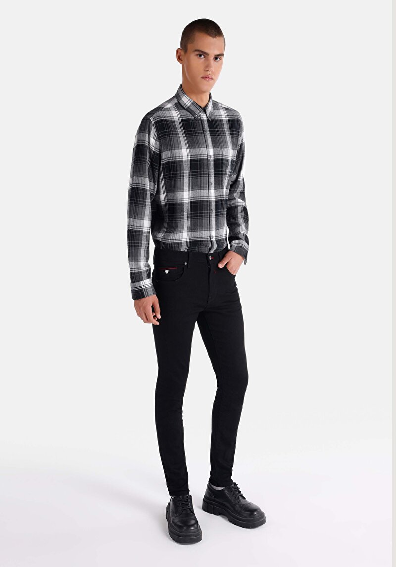 Imagine a Skinny Fit Talie Joasă Picior Îngust Blugi Negri Pentru Bărbați