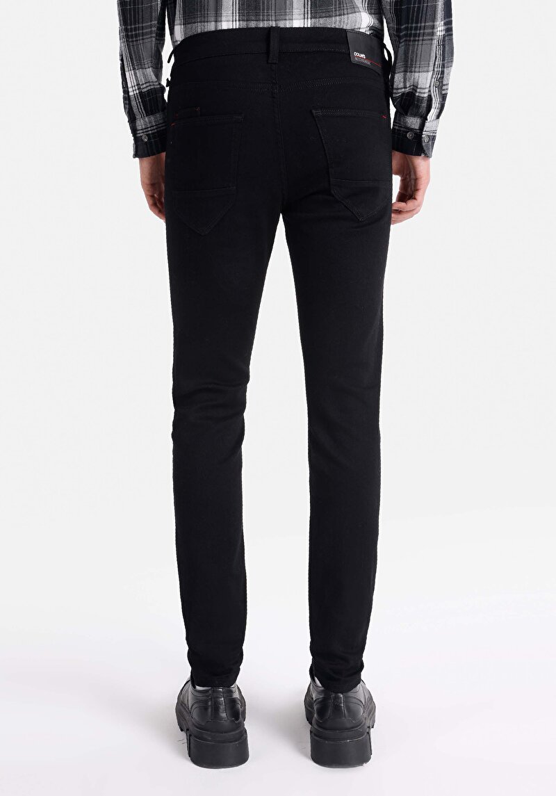 Imagine a Skinny Fit Talie Joasă Picior Îngust Blugi Negri Pentru Bărbați