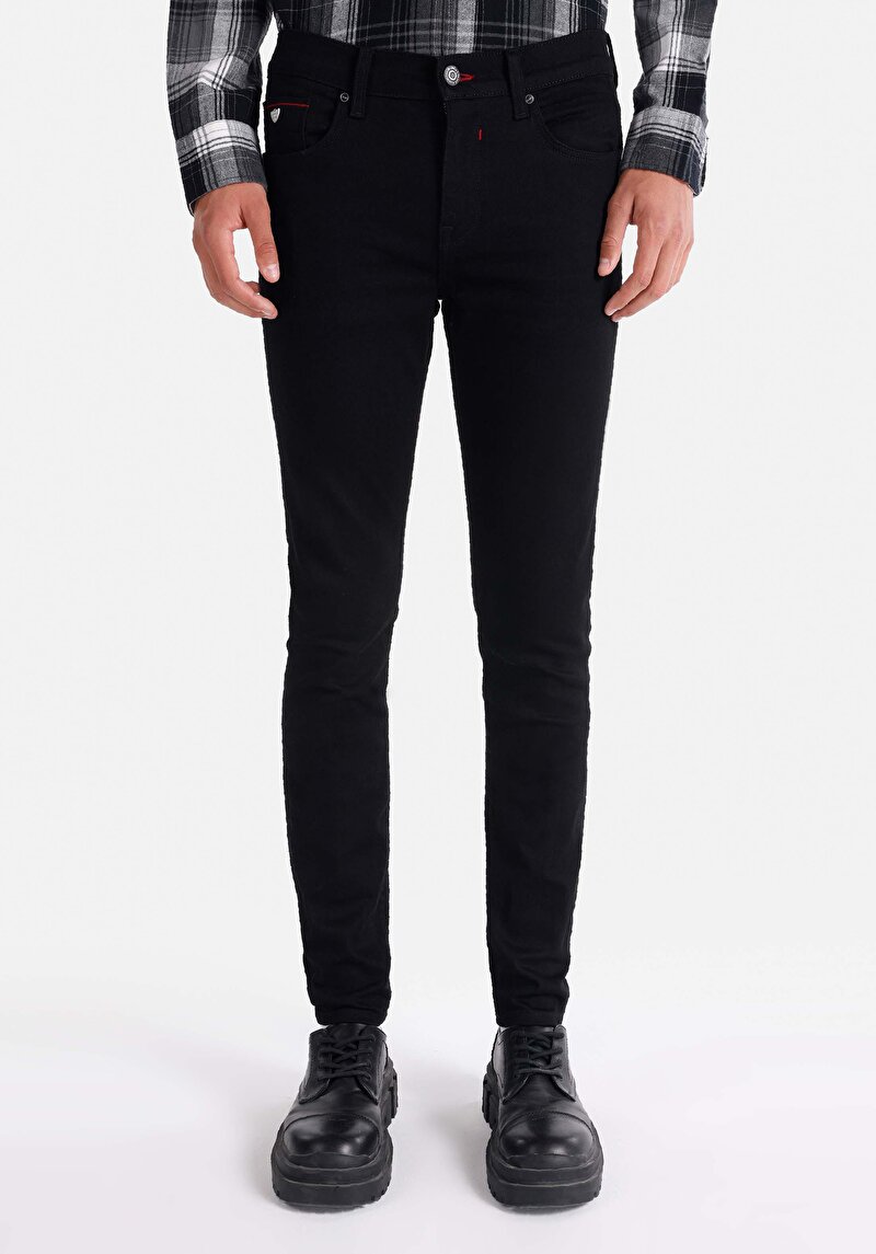 Afișați detalii pentru Skinny Fit Talie Joasă Picior Îngust Blugi Negri Pentru Bărbați