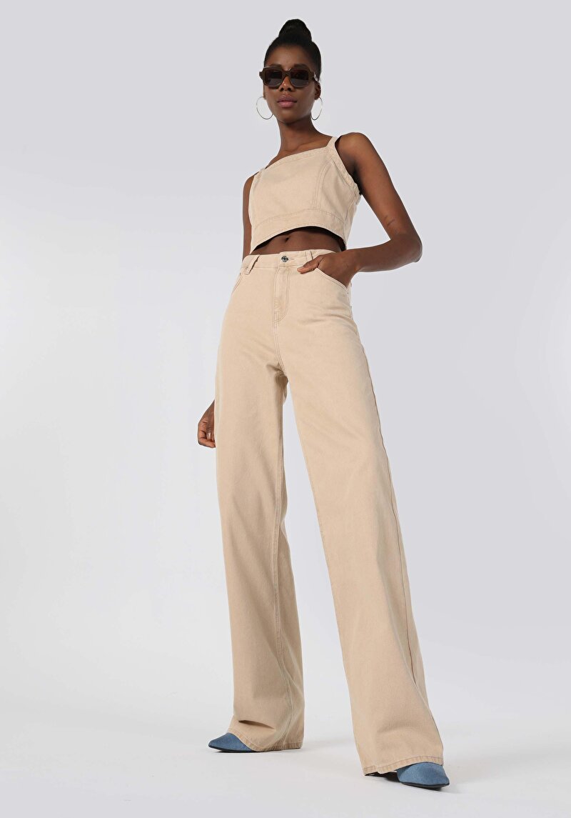 Afișați detalii pentru Regular Fit Talie Înaltă Picior Larg Blugi Maro Deschis Pentru Femei