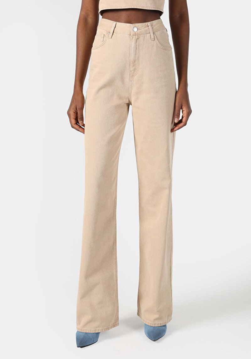 Afișați detalii pentru Regular Fit Talie Înaltă Picior Larg Blugi Maro Deschis Pentru Femei