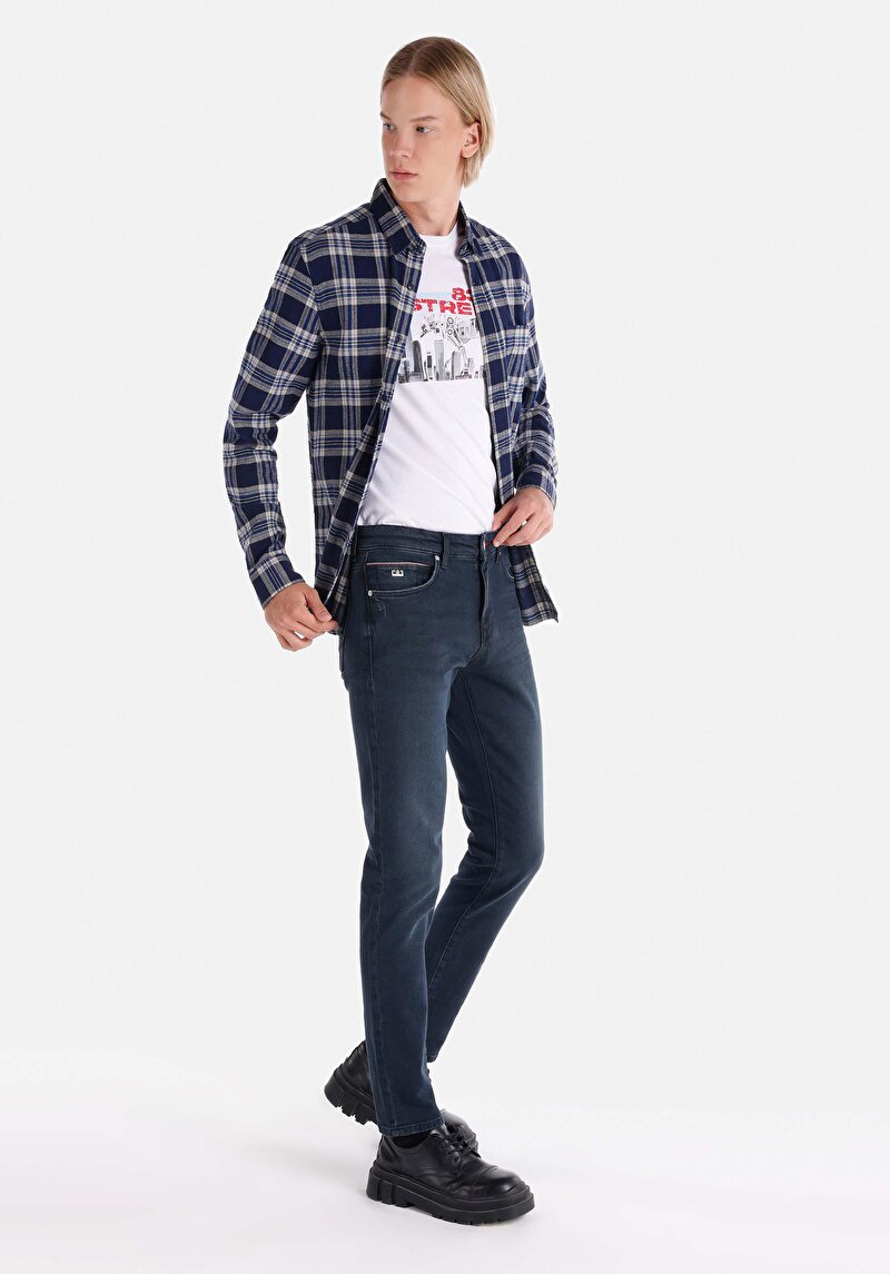 Imagine a Slim Fit Talie Joasă Picior Îngust Blugi İndigo Închis Pentru Bărbați