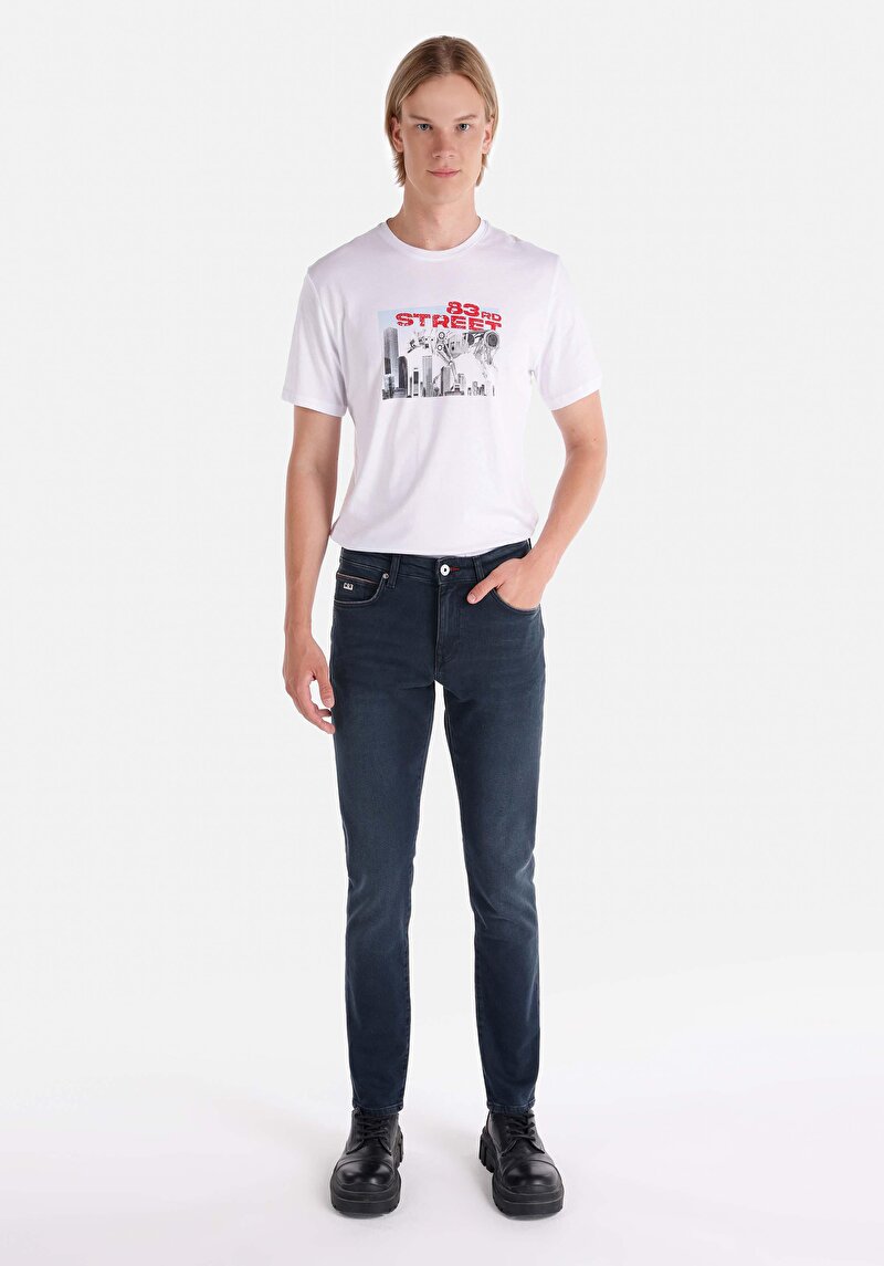 Imagine a Slim Fit Talie Joasă Picior Îngust Blugi İndigo Închis Pentru Bărbați