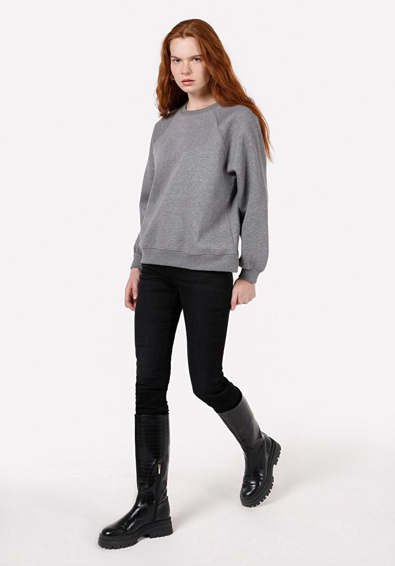 Imagine a Regular Fit Round Collar Imprimat Hanorac Gri Pentru Femei