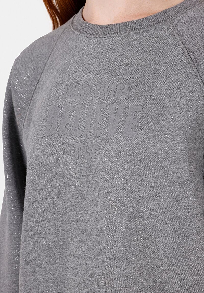 Afișați detalii pentru Regular Fit Round Collar Imprimat Hanorac Gri Pentru Femei