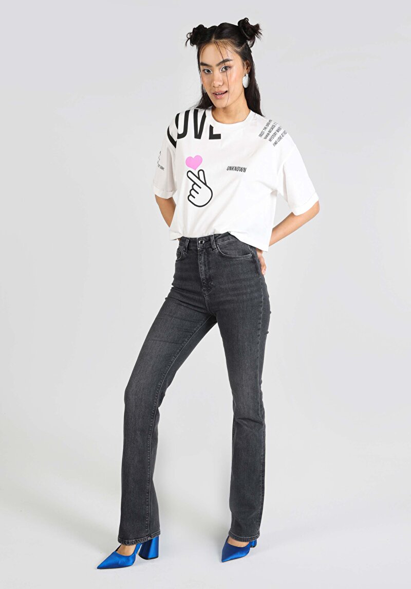 Imagine a Flare Fit Talie Înaltă Picior Spaniol Blugi Negri Pentru Femei