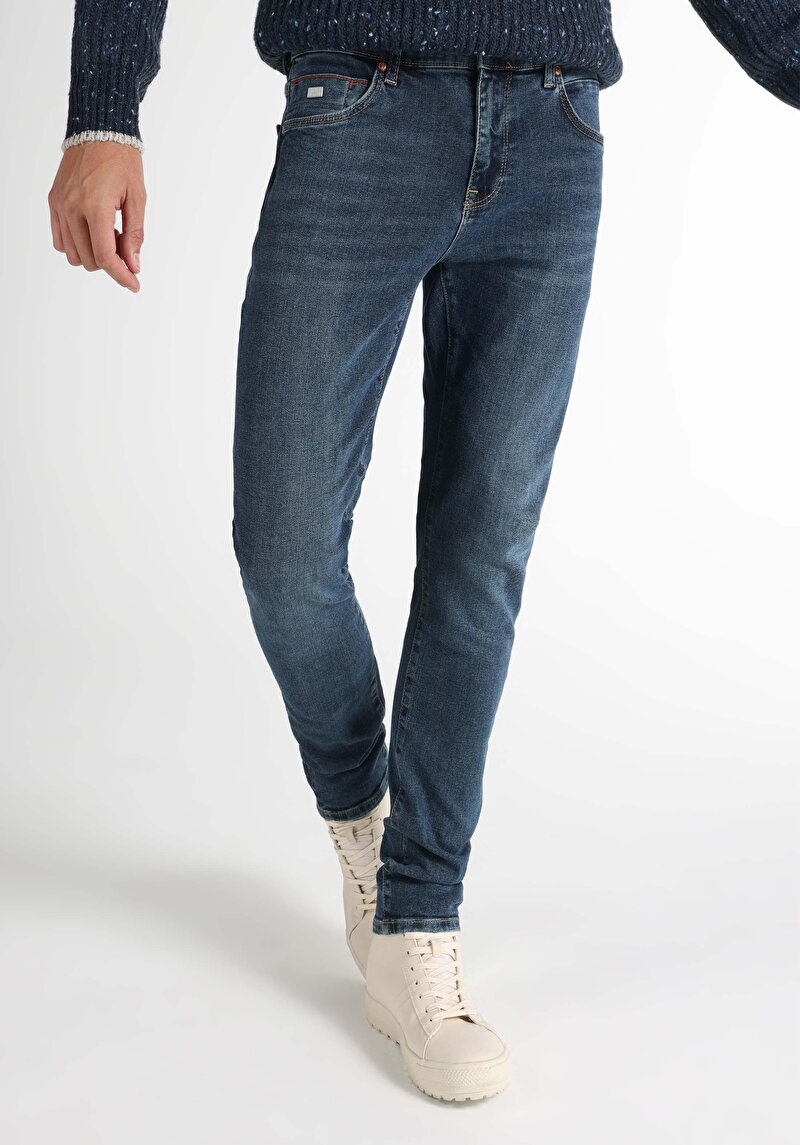 Afișați detalii pentru Slim Fit Talie Joasă Picior Îngust Blugi İndigo Închis Pentru Bărbați