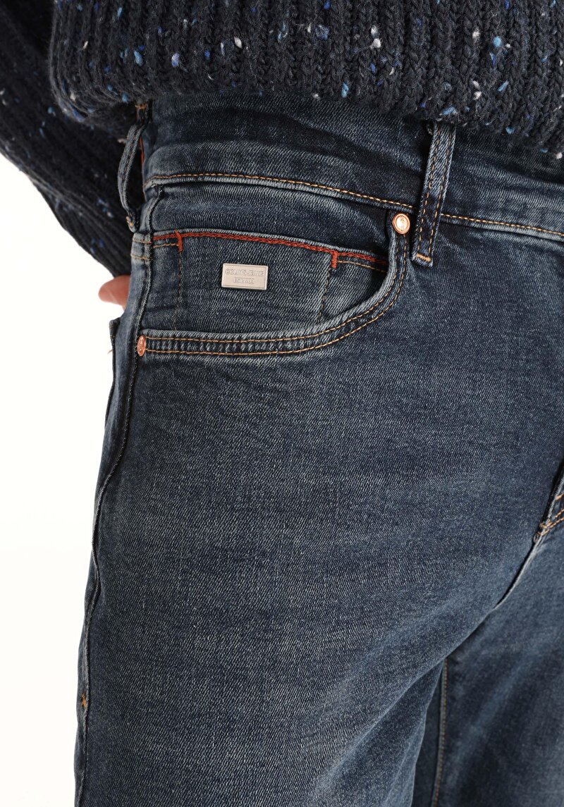 Afișați detalii pentru Slim Fit Talie Joasă Picior Îngust Blugi İndigo Închis Pentru Bărbați