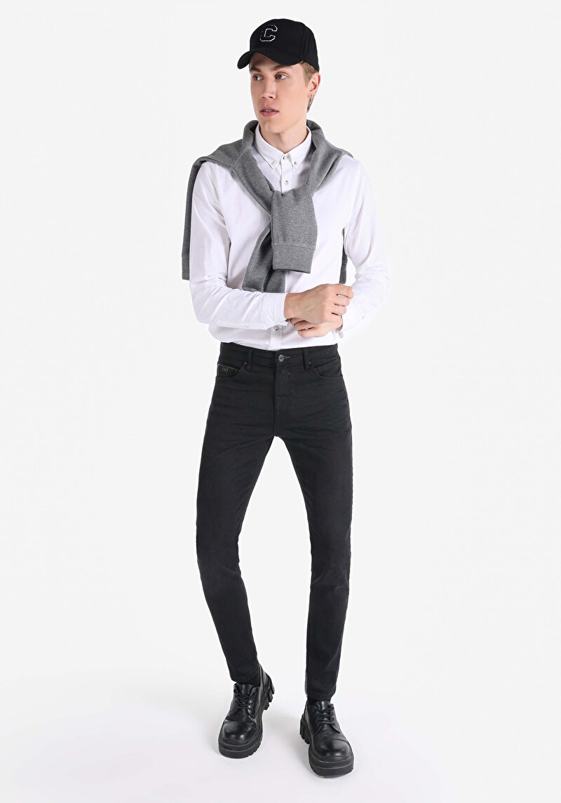 Imagine a Blugi Negri Pentru Bărbați Cu Talie Joasă Și Talie İngustă Slim Fit