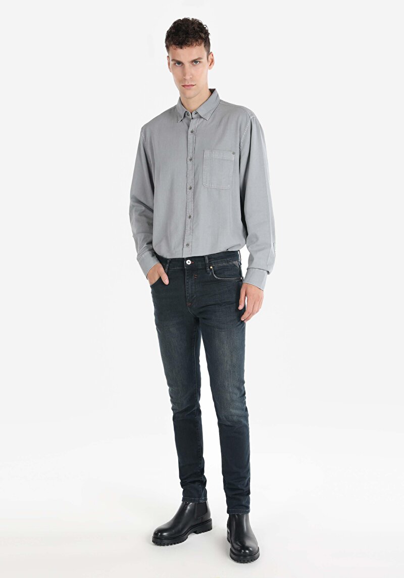 Imagine a Slim Fit Talie Joasă Picior Îngust Blugi İndigo Închis Pentru Bărbați