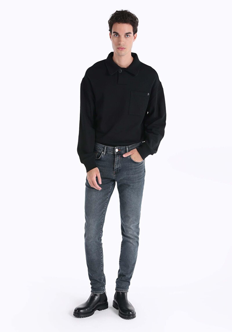 Imagine a Slim Fit Talie Joasă Picior Îngust Blugi İndigo Închis Pentru Bărbați