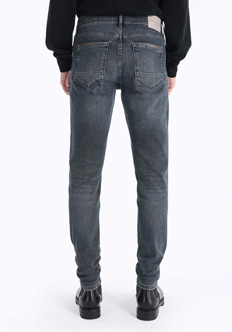 Imagine a Slim Fit Talie Joasă Picior Îngust Blugi İndigo Închis Pentru Bărbați