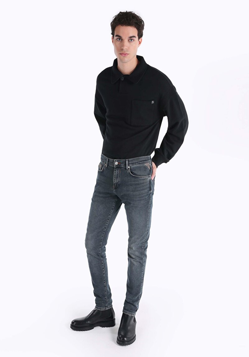 Afișați detalii pentru Slim Fit Talie Joasă Picior Îngust Blugi İndigo Închis Pentru Bărbați