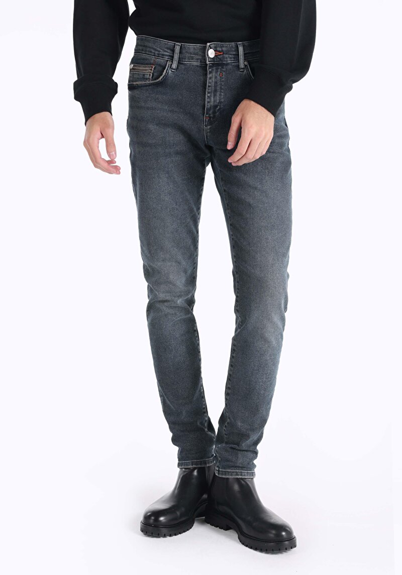 Afișați detalii pentru Slim Fit Talie Joasă Picior Îngust Blugi İndigo Închis Pentru Bărbați