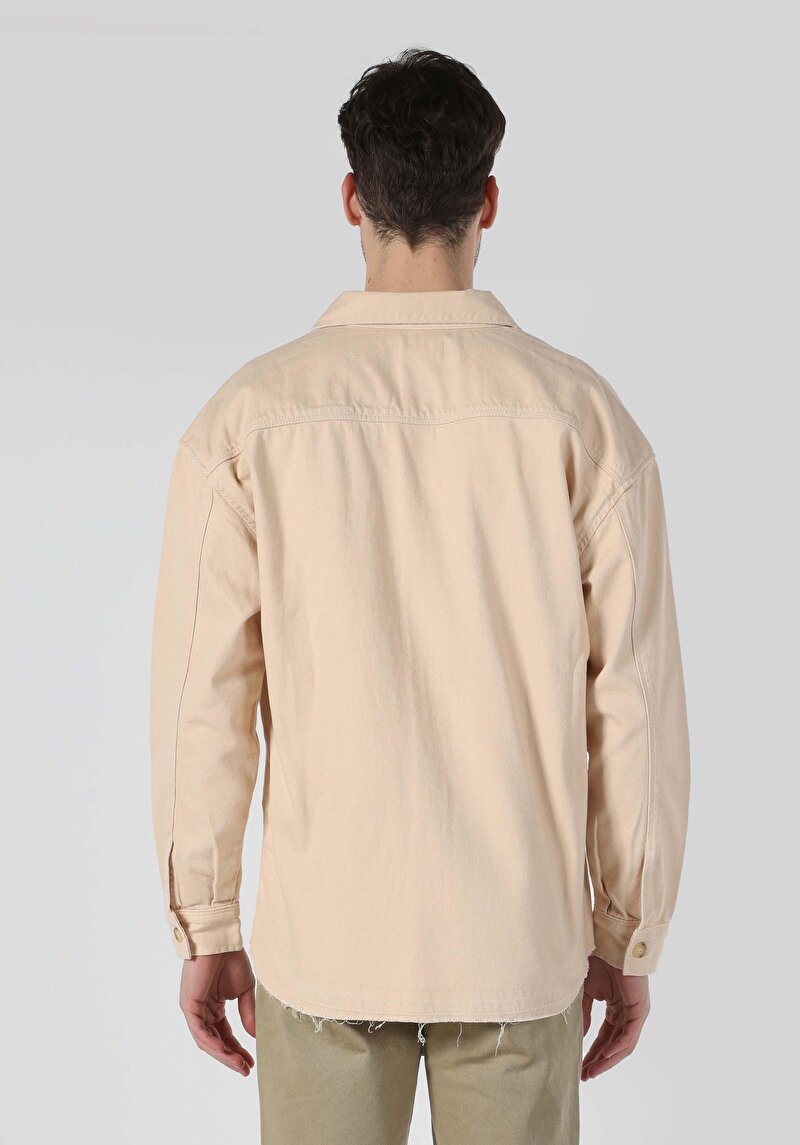 Afișați detalii pentru Cămașă Cu Mânecă Lungă Bej Pentru Bărbați Cu Guler Clasic Cu Guler Supradimensionat