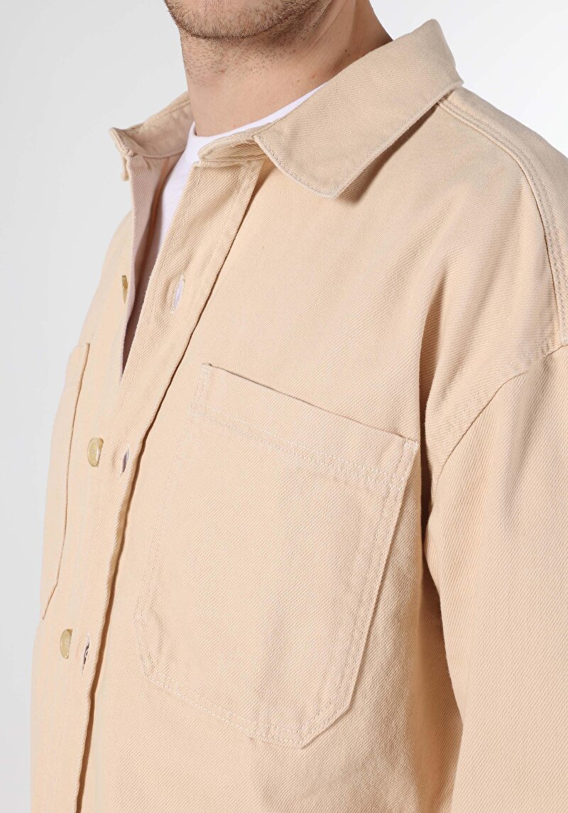 Afișați detalii pentru Cămașă Cu Mânecă Lungă Bej Pentru Bărbați Cu Guler Clasic Cu Guler Supradimensionat