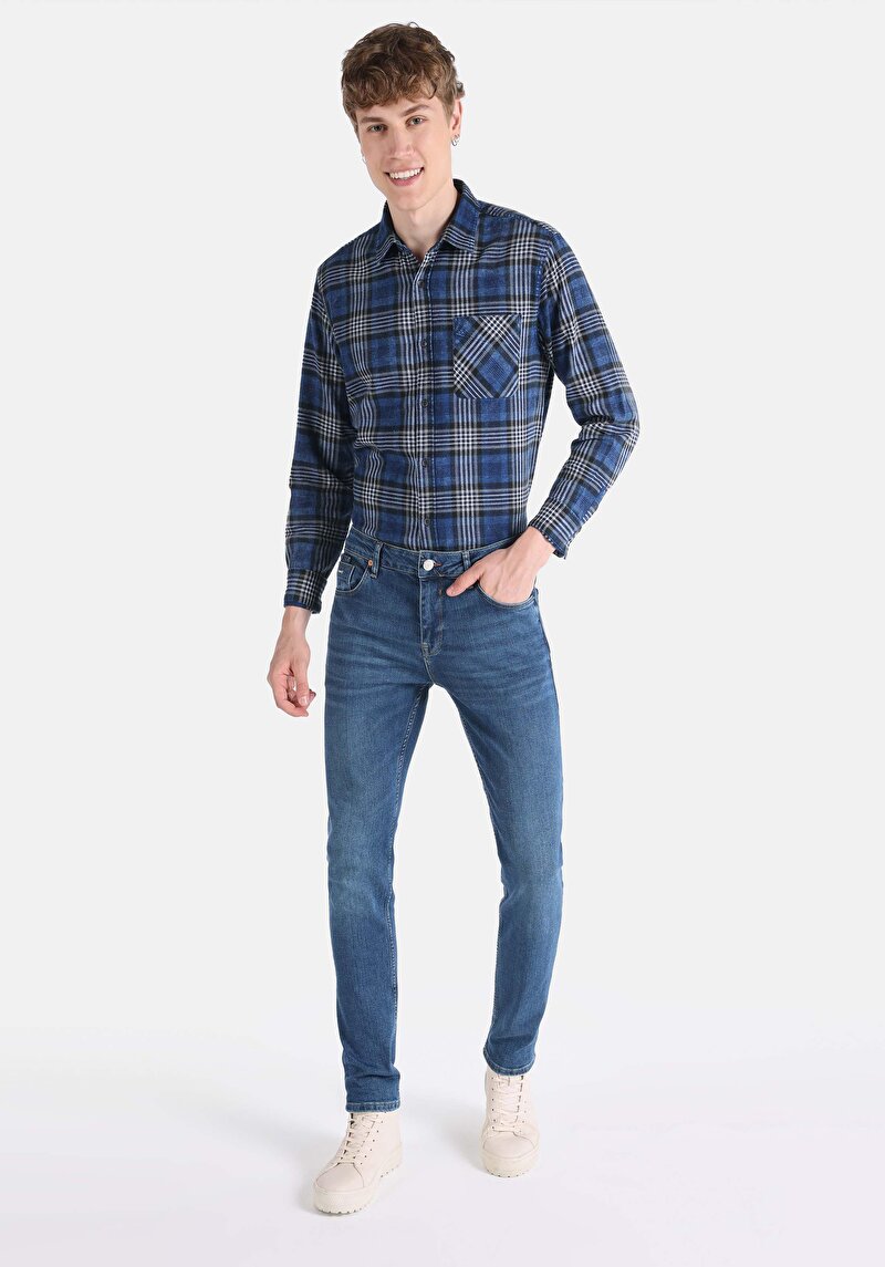 Imagine a Blugi İndigo Pentru Bărbați Cu Talie Dreaptă Cu Talie Dreaptă