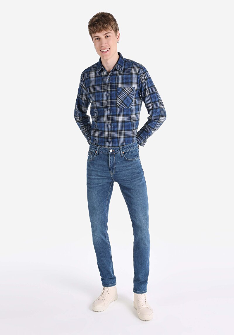 Imagine a Blugi İndigo Pentru Bărbați Cu Talie Dreaptă Cu Talie Dreaptă