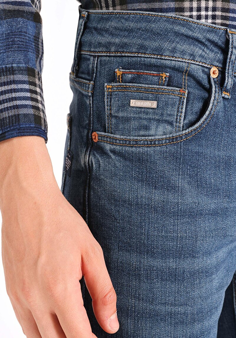 Afișați detalii pentru Blugi İndigo Pentru Bărbați Cu Talie Dreaptă Cu Talie Dreaptă