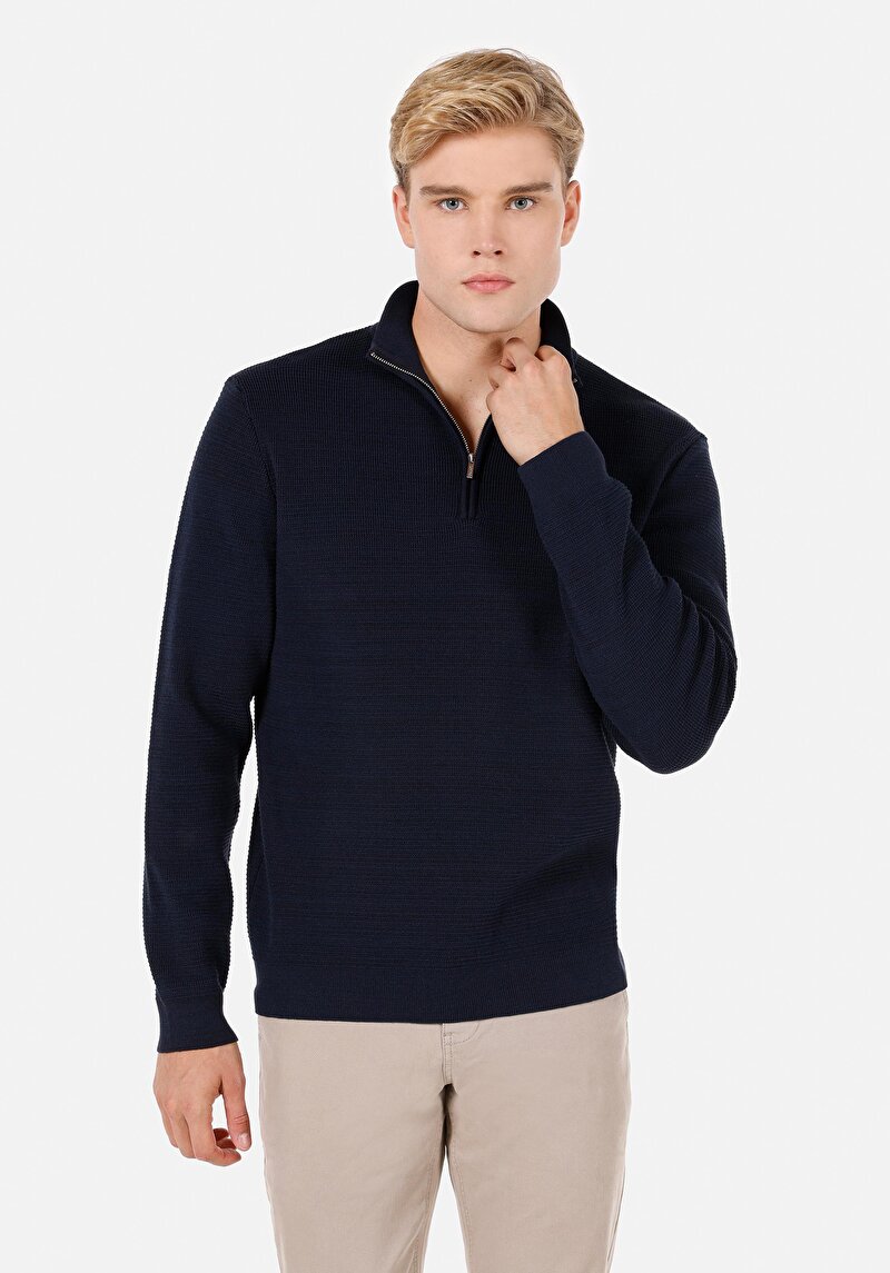 Imagine a Regular Fit Turtle Neck Drept Pulover Bleumarin Pentru Bărbați