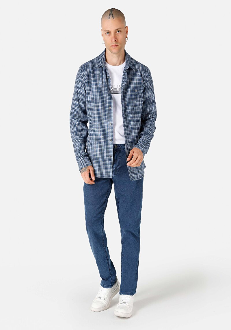 Imagine a Pantaloni Albaștri Pentru Bărbați Cu Talie Medie Cu Talie Dreaptă