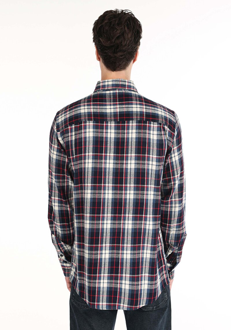 Afișați detalii pentru Cămașă Cu Gât În Carouri Cămașă Albastră Cu Mânecă Lungă Pentru Bărbați