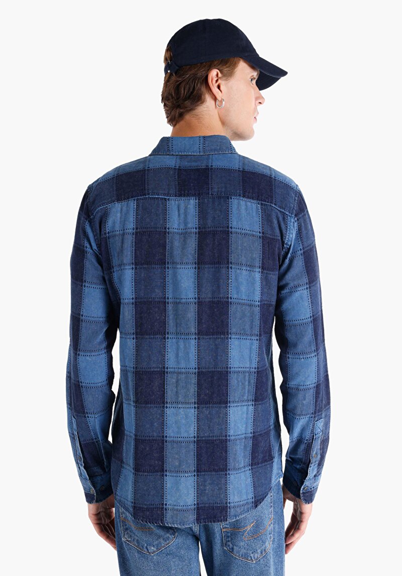 Afișați detalii pentru Cămașă Slim Fit Cămașă Albastră Albastră Manșon Lung Pentru Bărbați