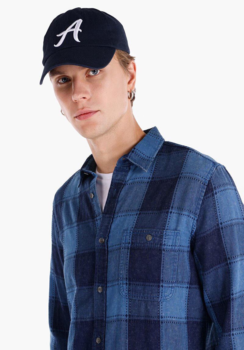 Afișați detalii pentru Cămașă Slim Fit Cămașă Albastră Albastră Manșon Lung Pentru Bărbați