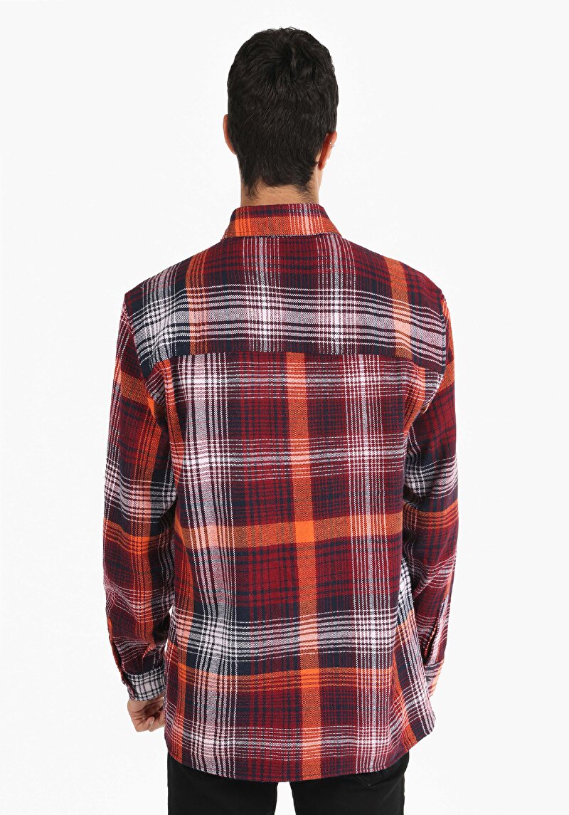 Imagine a Cămașă Comfort Fit Gât În Carouri Cămașă Roșie Cu Mânecă Lungă Pentru Bărbați