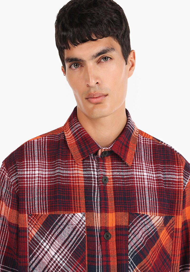 Afișați detalii pentru Cămașă Comfort Fit Gât În Carouri Cămașă Roșie Cu Mânecă Lungă Pentru Bărbați