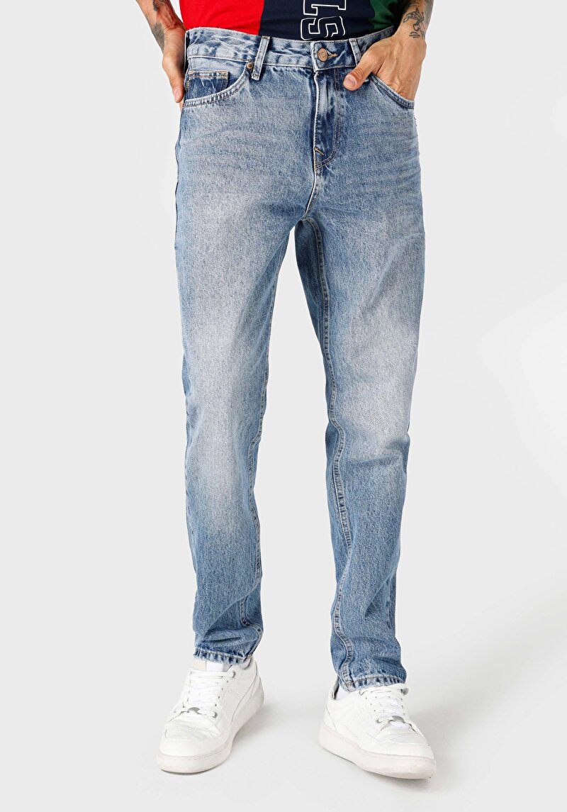 Imagine a Regular Fit Mid Waist Slim Leg Blugi İndigo Pentru Bărbați