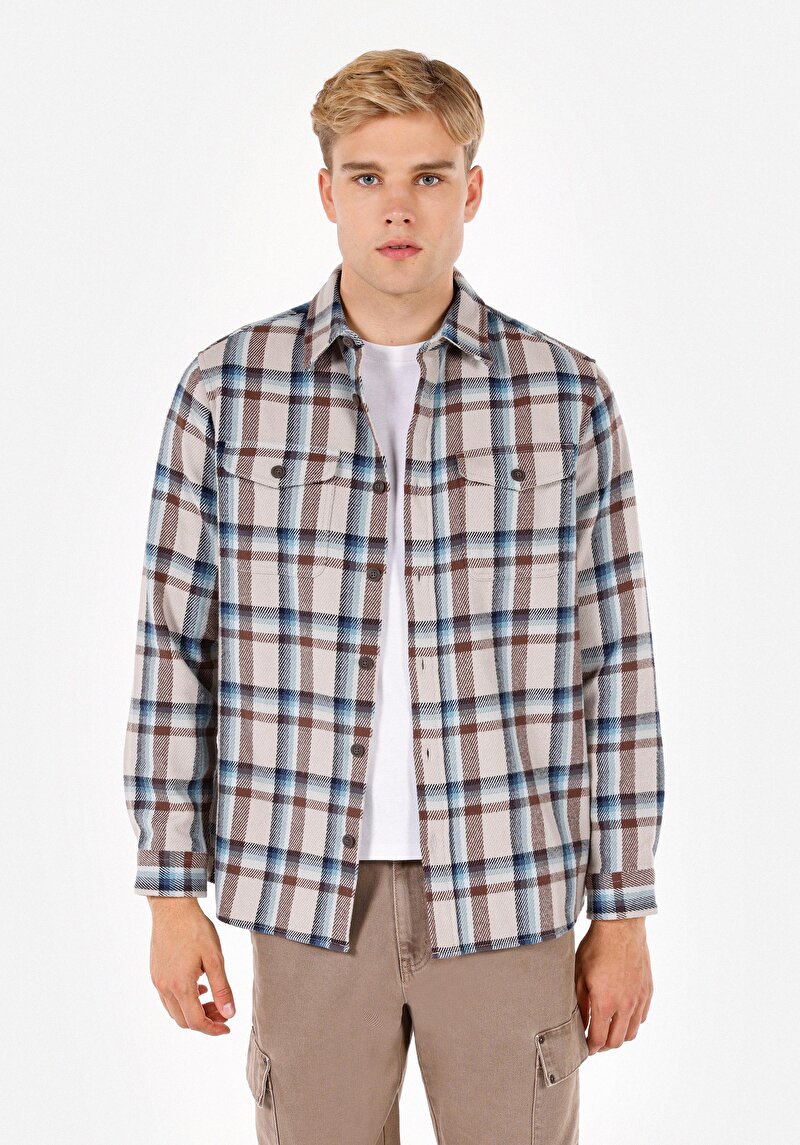 Imagine a Cămașă Comfort Fit Neck Cămașă În Carouri Cămașă Cu Mânecă Lungă Multicolor Pentru Bărbați