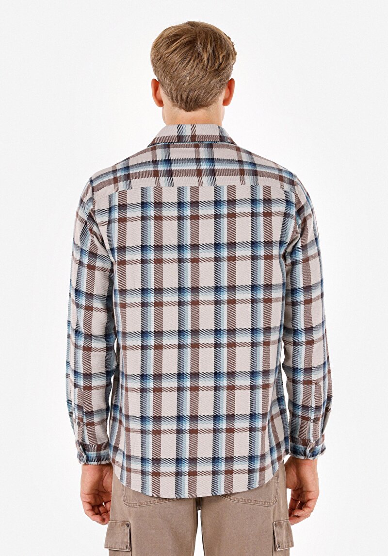 Imagine a Cămașă Comfort Fit Neck Cămașă În Carouri Cămașă Cu Mânecă Lungă Multicolor Pentru Bărbați