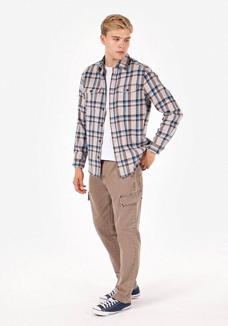 Imagine a Cămașă Comfort Fit Neck Cămașă În Carouri Cămașă Cu Mânecă Lungă Multicolor Pentru Bărbați