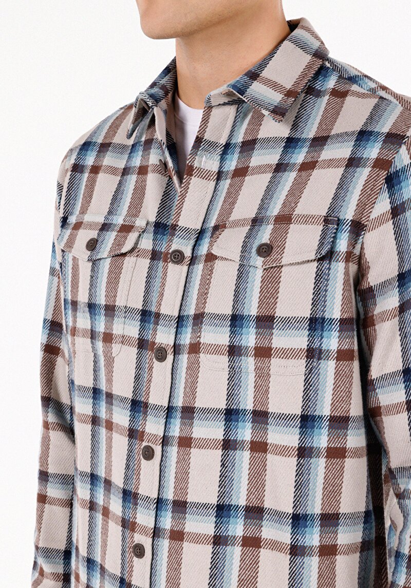 Imagine a Cămașă Comfort Fit Neck Cămașă În Carouri Cămașă Cu Mânecă Lungă Multicolor Pentru Bărbați