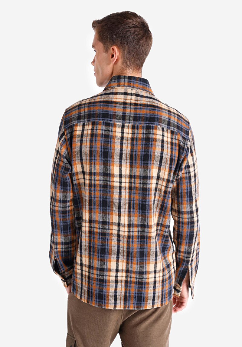 Afișați detalii pentru Cămașă Comfort Fit Neck Cămașă În Carouri Cămașă Cu Mânecă Lungă Maro Pentru Bărbați