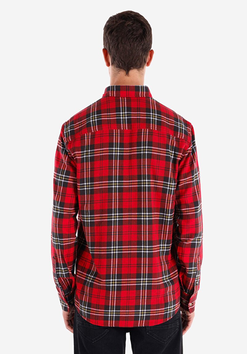 Afișați detalii pentru Regular Fit Cămașă Gât În Carouri Cămașă Roșie Cu Mânecă Lungă Pentru Bărbați