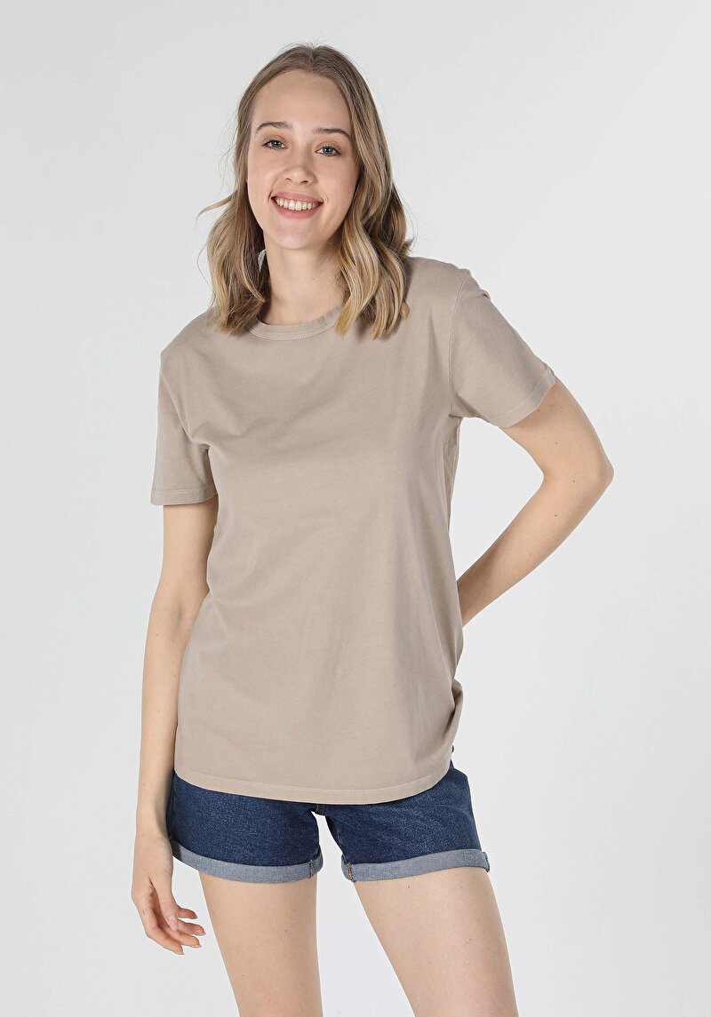 Imagine a Tricou Cu Maneca Scurta De Dama Bej Comfort Fit  Cl1058495