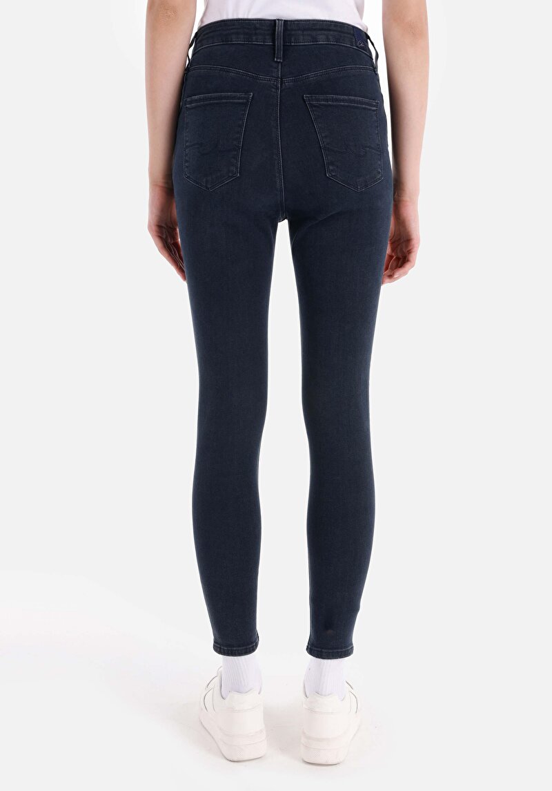Afișați detalii pentru Skinny Fit Talie Talie Picior Îngust Blugi Indigo Închis Pentru Femei