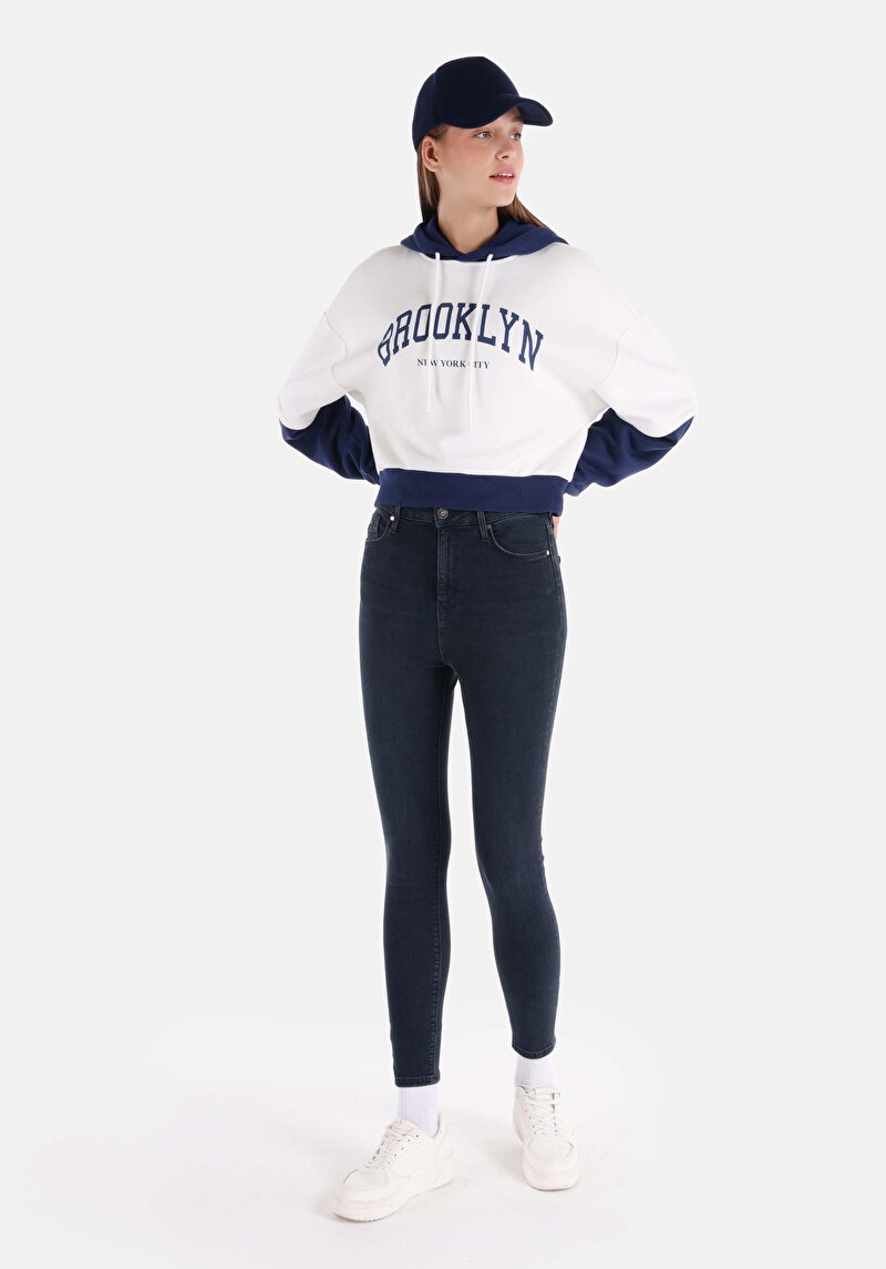 Afișați detalii pentru Skinny Fit Talie Talie Picior Îngust Blugi Indigo Închis Pentru Femei