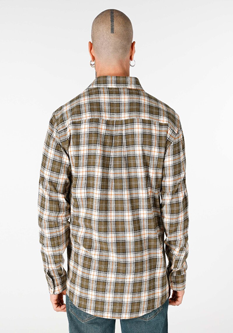 Imagine a Regular Fit Cămașă Gât În Carouri Cămașă Verde Cu Mânecă Lungă Pentru Bărbați