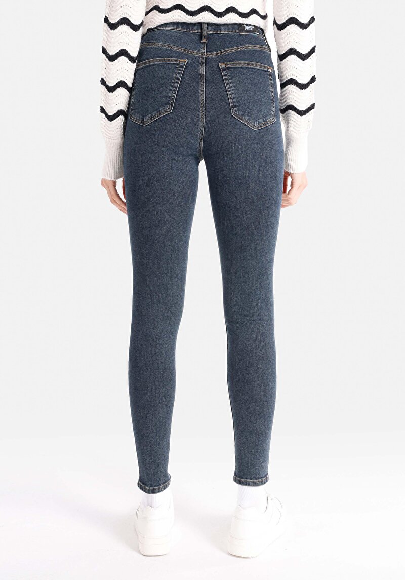 Imagine a Skinny Fit Talie Înaltă Picior Îngust Blugi İndigo Pentru Femei