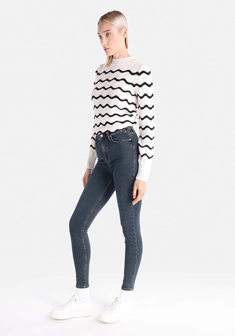 Imagine a Skinny Fit Talie Înaltă Picior Îngust Blugi İndigo Pentru Femei