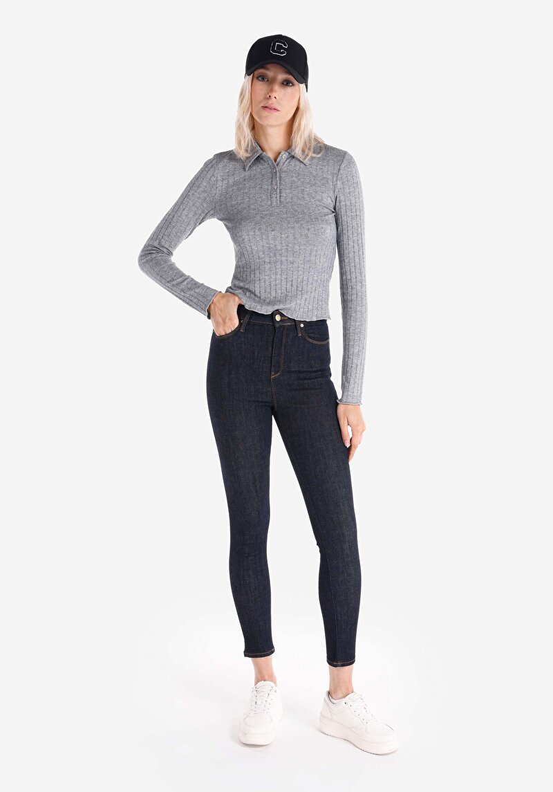 Imagine a Skinny Fit Talie Înaltă Picior Îngust Blugi İndigo Pentru Femei