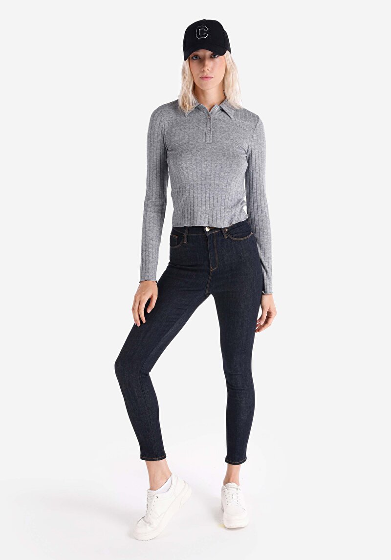 Imagine a Skinny Fit Talie Înaltă Picior Îngust Blugi İndigo Pentru Femei