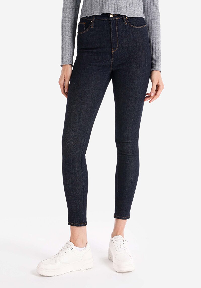 Imagine a Skinny Fit Talie Înaltă Picior Îngust Blugi İndigo Pentru Femei