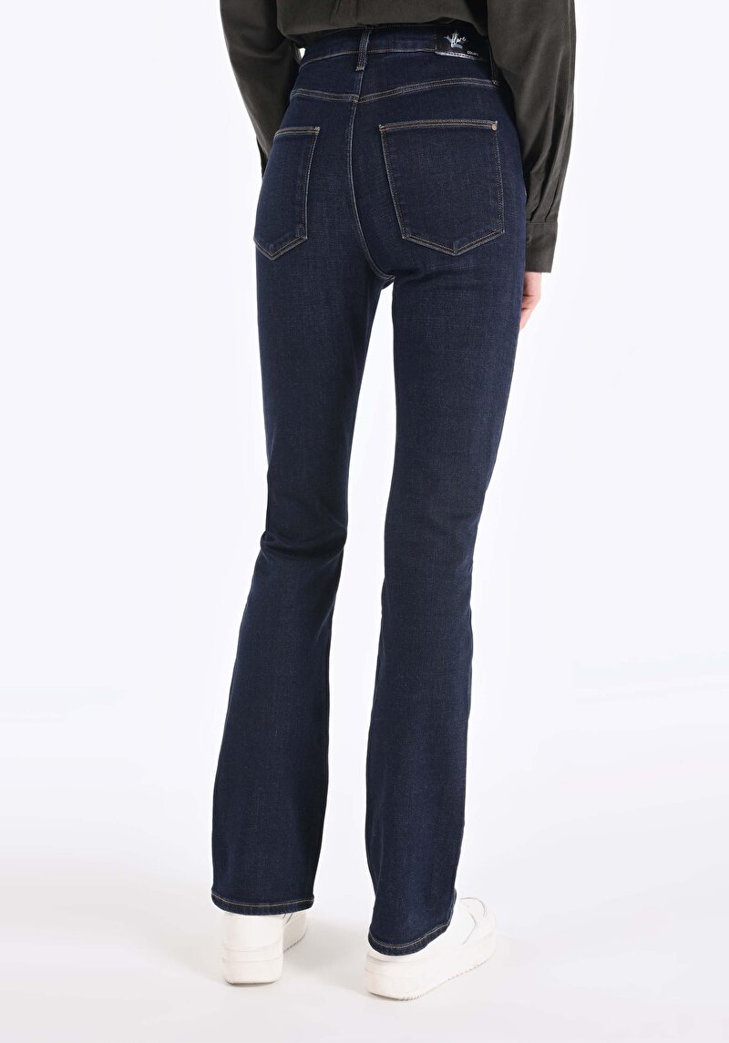 Imagine a Slim Fit Talie Trandafir Picior Spaniol Blugi Indigo Pentru Femei