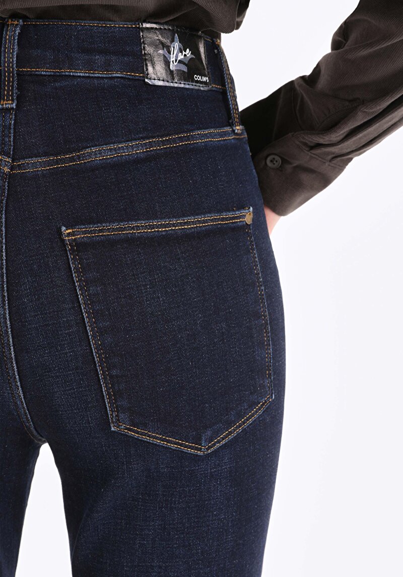 Afișați detalii pentru Slim Fit Talie Trandafir Picior Spaniol Blugi Indigo Pentru Femei