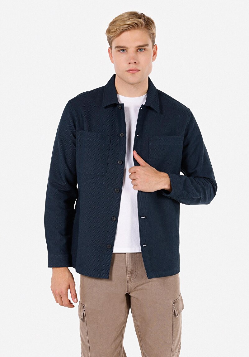 Imagine a Camasa Cu Maneca Lunga De Barbati Albastru Marin   Cl1064878